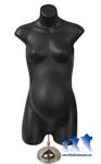 Female Maternity Form, Black with Short adjustable Mannequin Stand, 8" Trumpet Base
